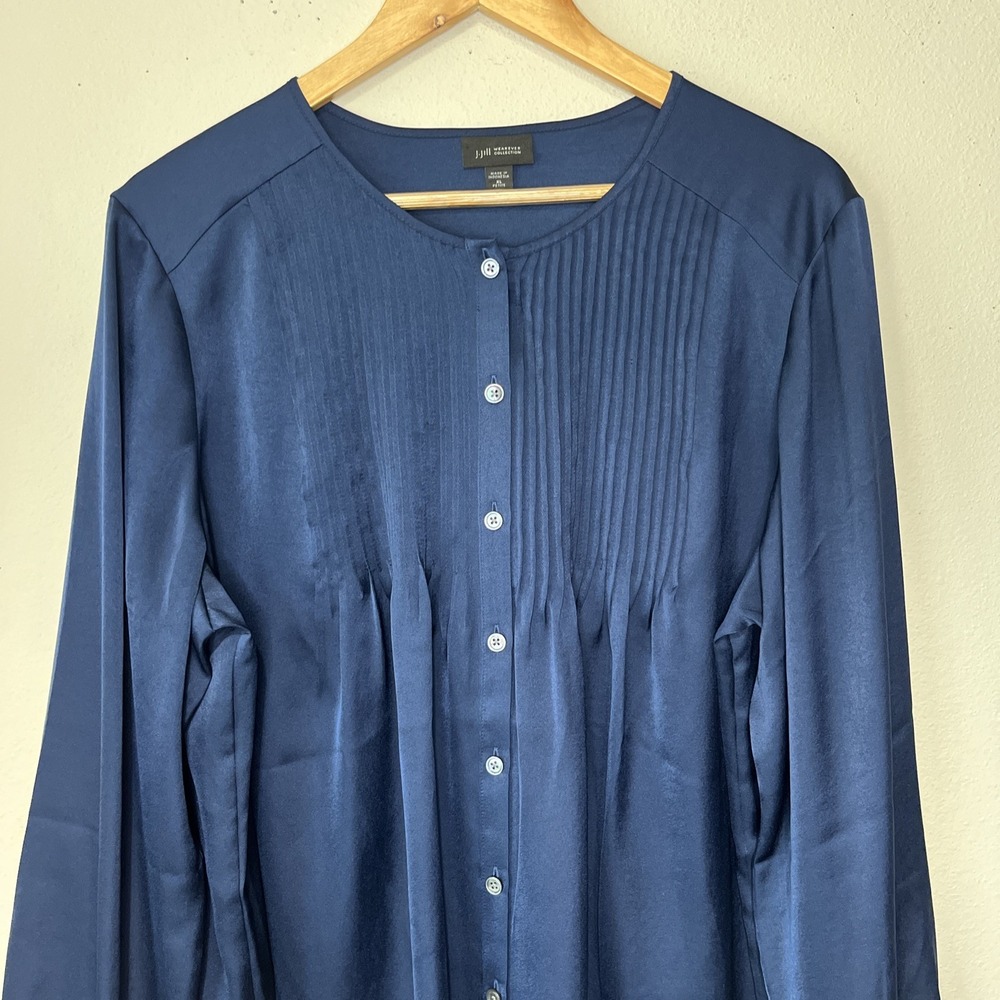 J. Jill Navy Pintuck Button-Front Blouse - Picture 4 of 12